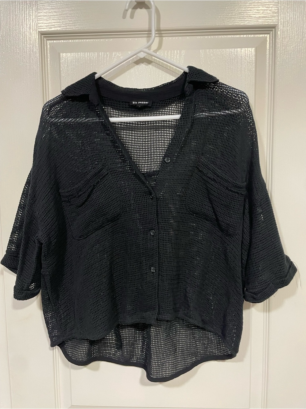 Blu Pepper Black Open-Weave Button-Down Shirt